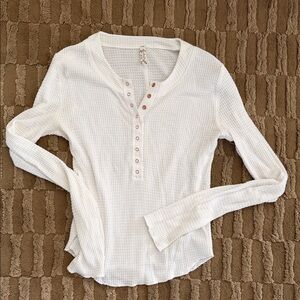 Free People Ivory Long Sleeve Henley Top